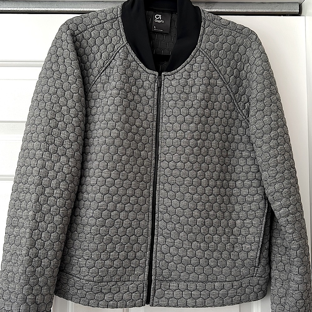 Black & White GAPFit Quilted Track Jacket w/Pockets